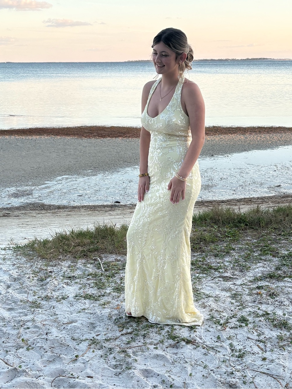 Elegant Yellow Beaded Prom Dress
